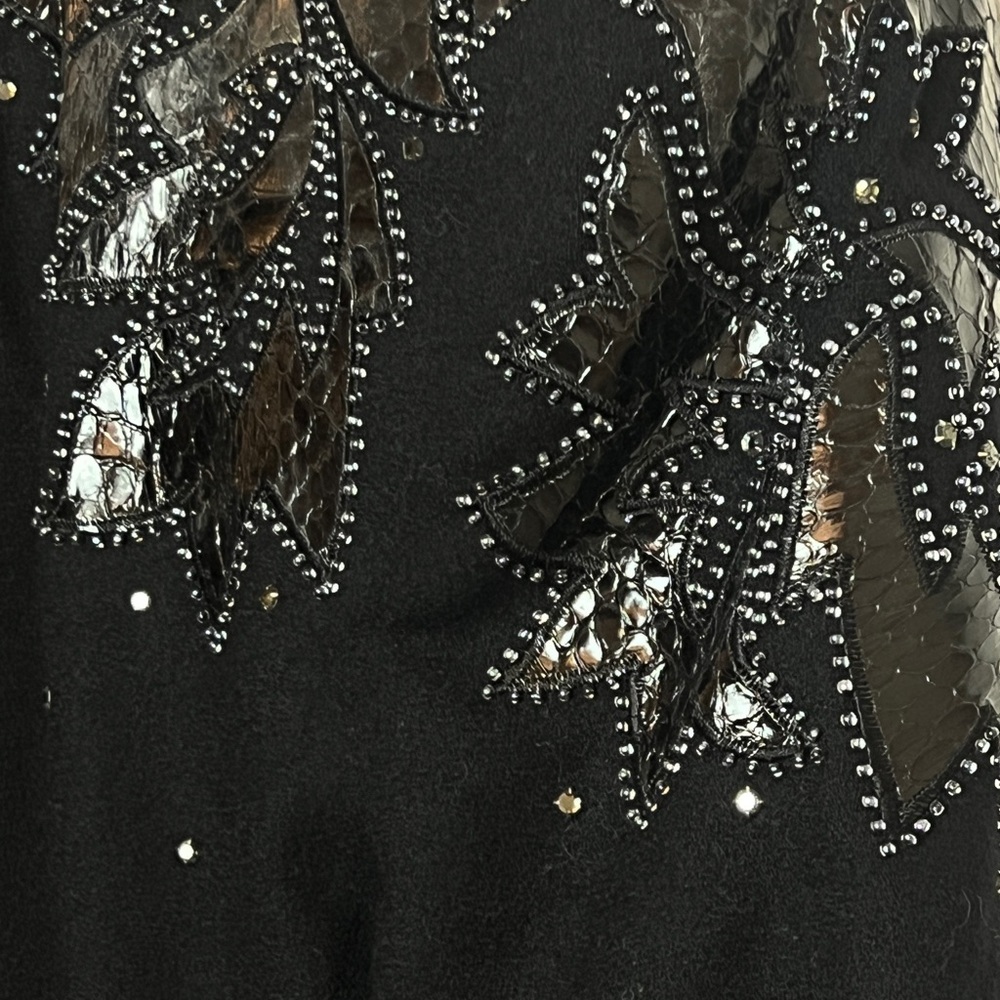 Vinatge Nolan Miller Chic Suit Wool Embllished  With Rhinestone Snake skin Beads - Picture 5 of 11